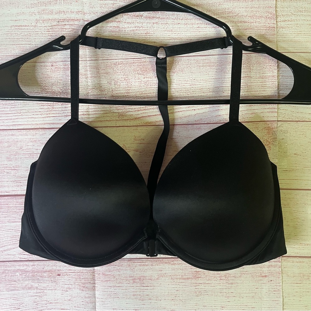 Victoria’s Secret Black T-Back Sine Bling Logo Push Up Bra Size 36D